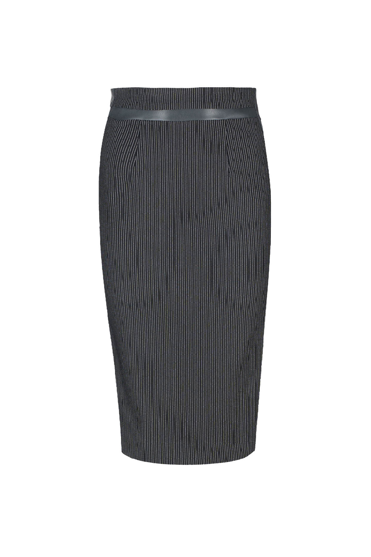 High Waisted Black Pencil Skirt with Leather Detail
