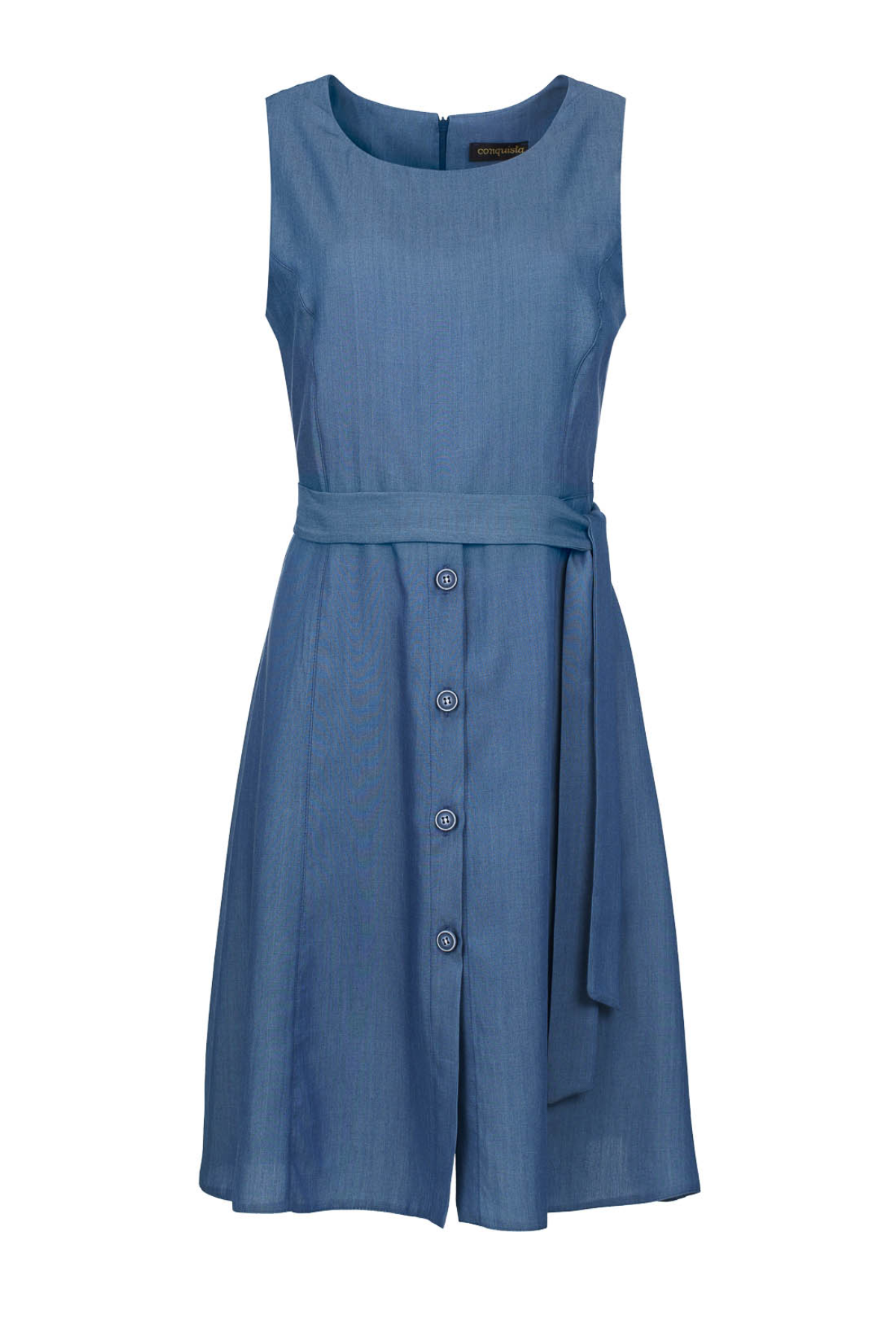 Sleeveless Dress with Belt and Button Detail