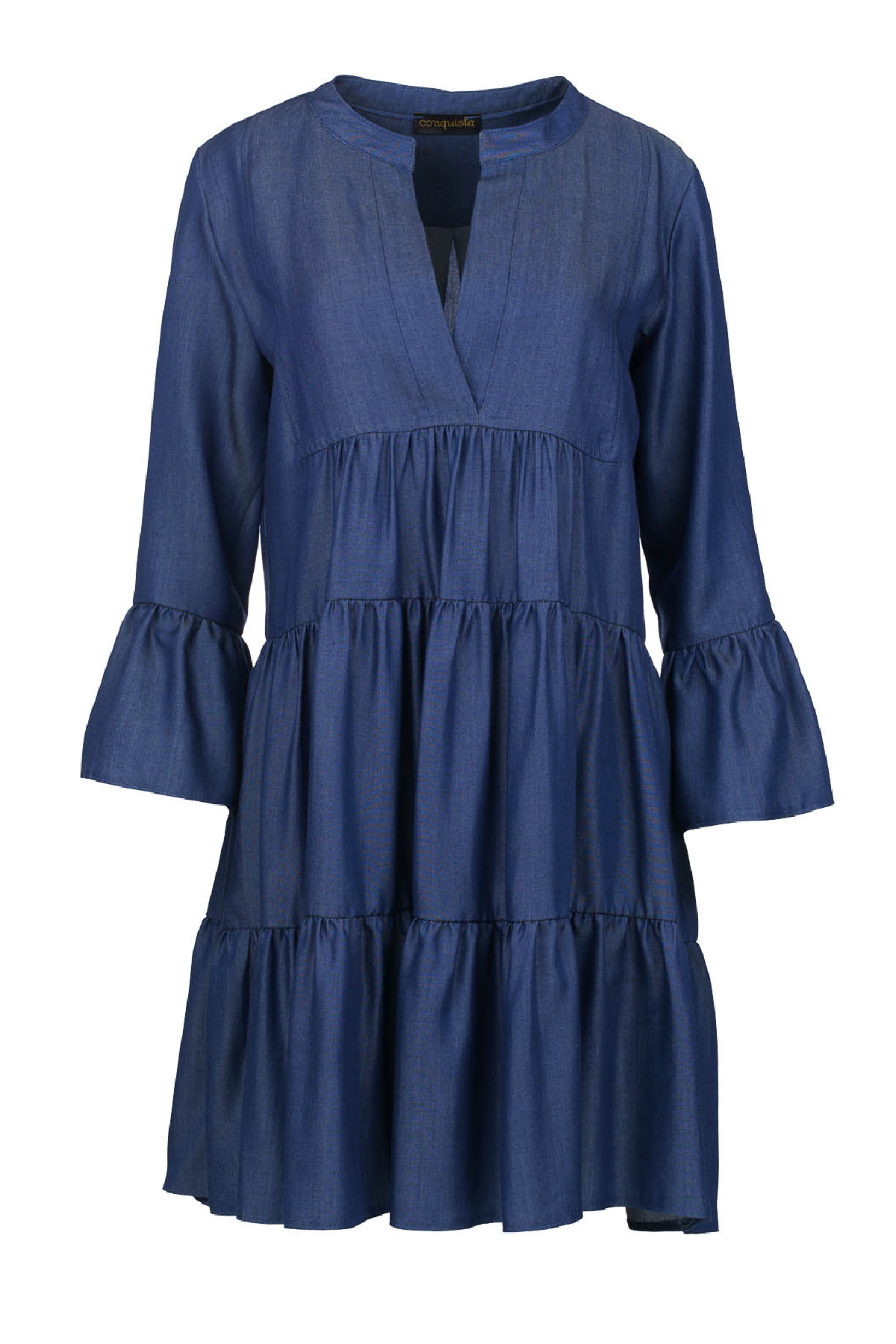 Satin Denim Gathered Seams Dress