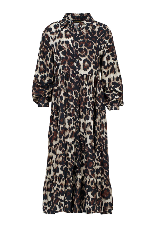 Φόρεμα με animal print και λεπτομέρειες κουμπιών