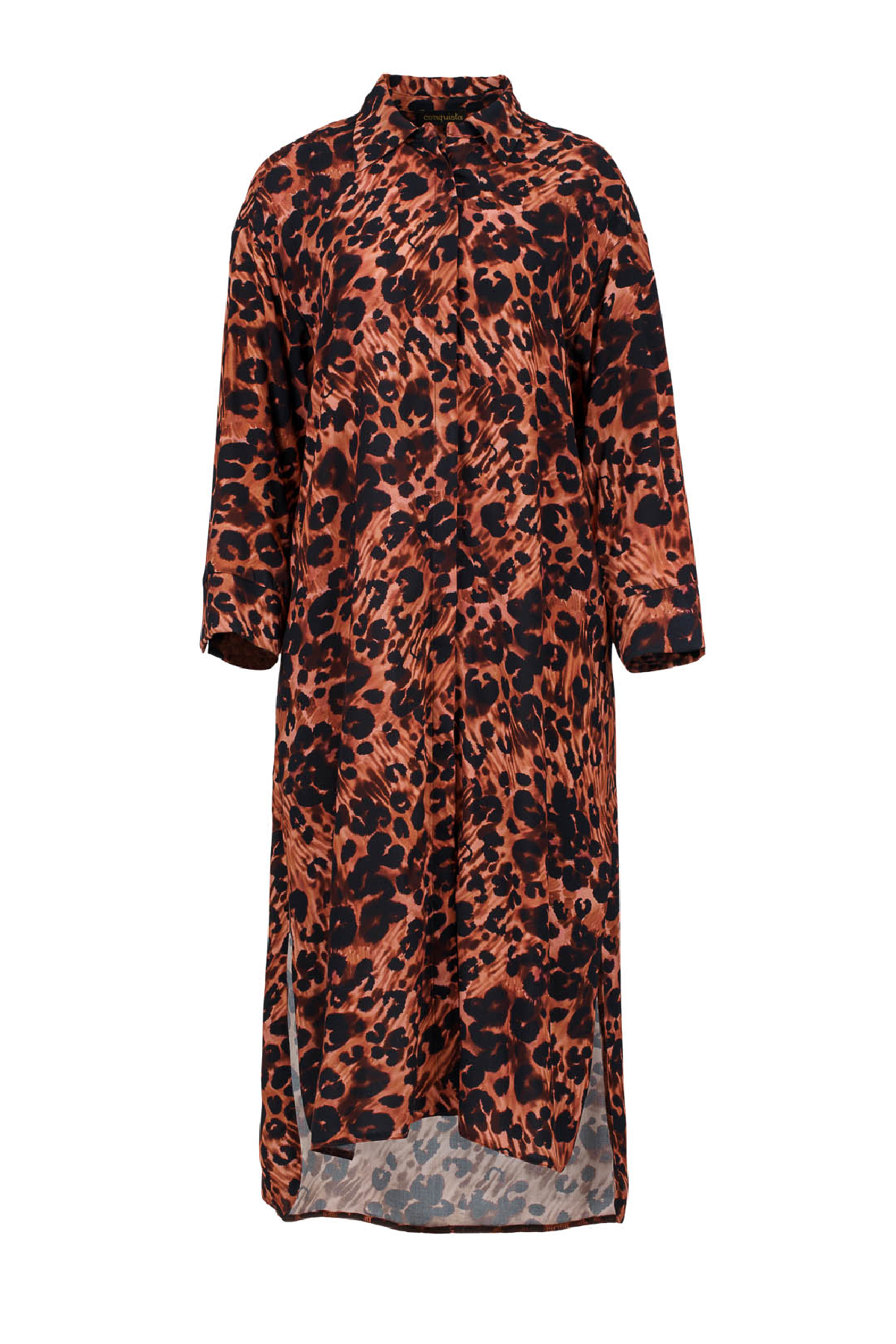 Φόρεμα μίντι με animal print και πλαϊνά σκισίματα