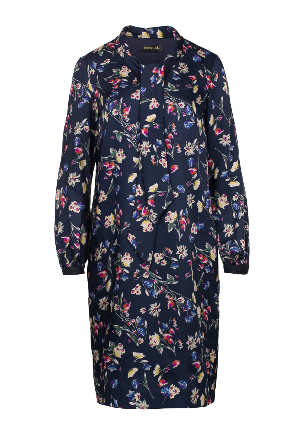 Floral Print Long Sleeve Dress with Tie Collar