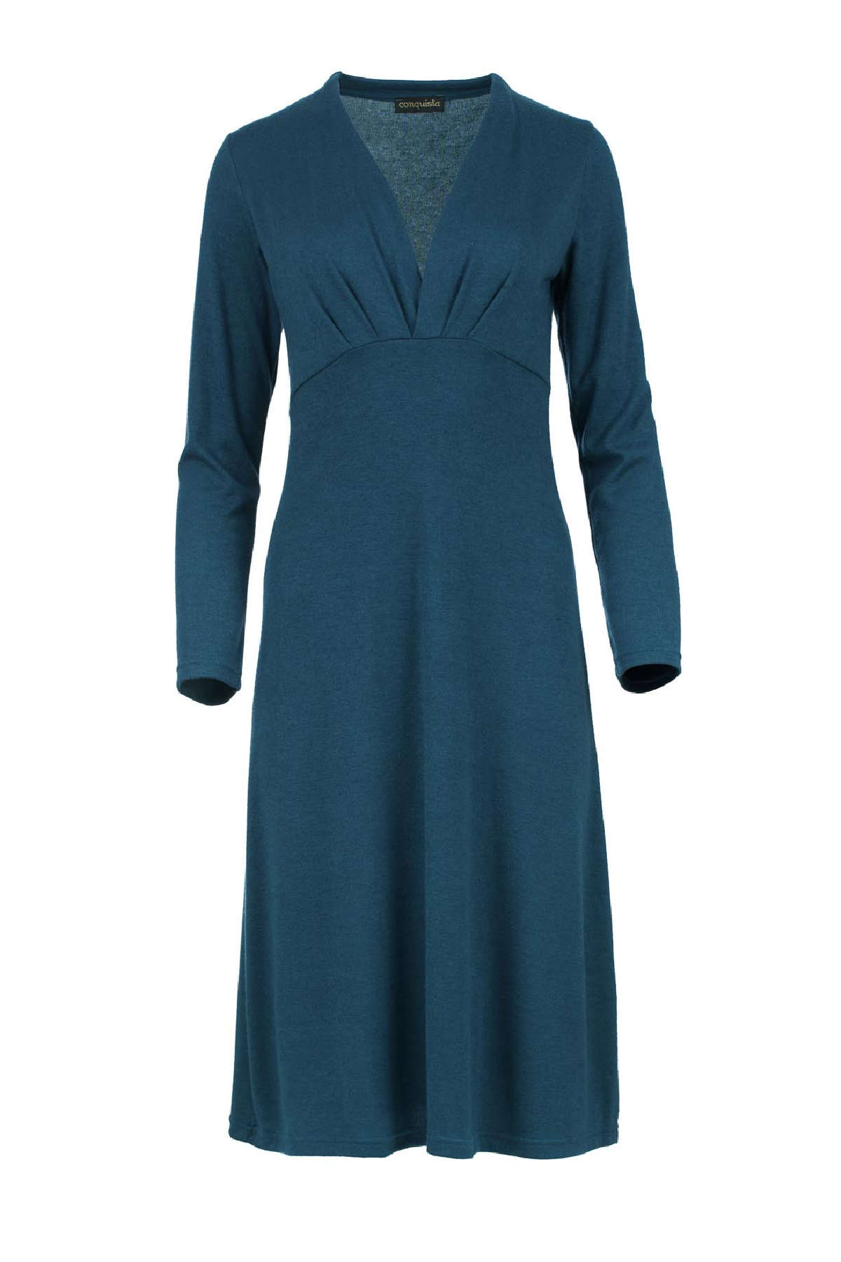 Teal Jersey Knit Midi Dress – Elegant Long Sleeve, Below the Knee