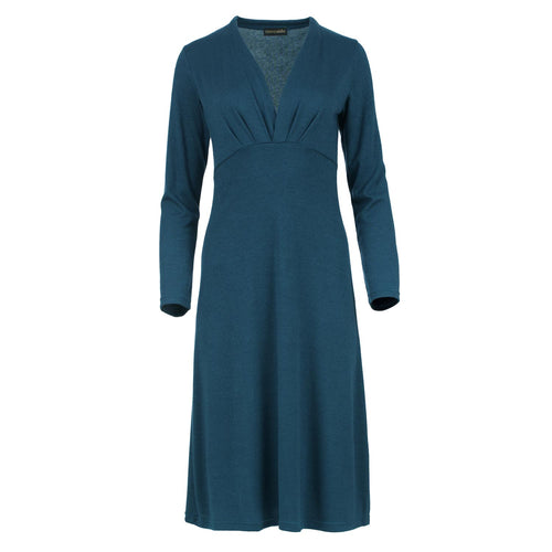 Teal Jersey Knit Midi Dress – Elegant Long Sleeve, Below the Knee