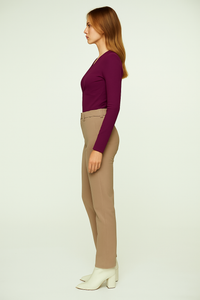 Aubergine V Neck Knit Top
