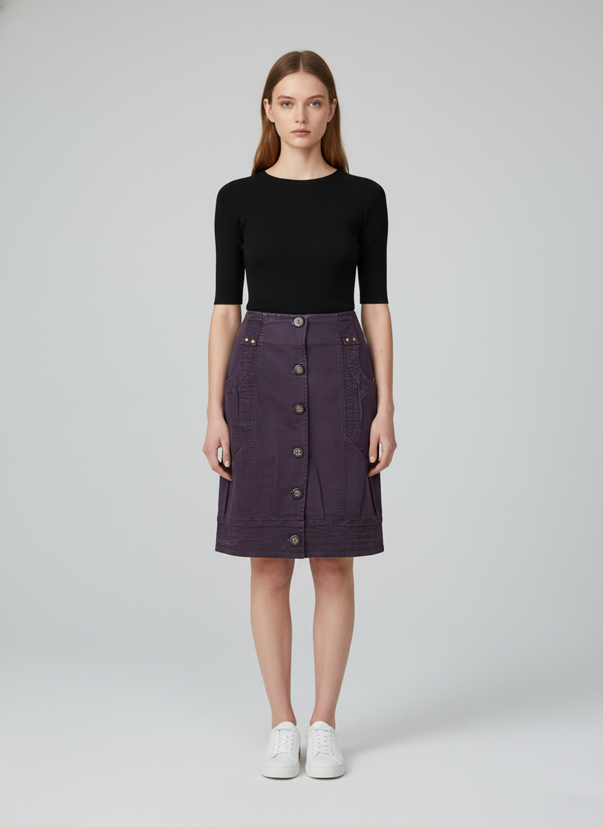 Φούστα Utility με Κουμπιά σε Χρώμα Deep Plum