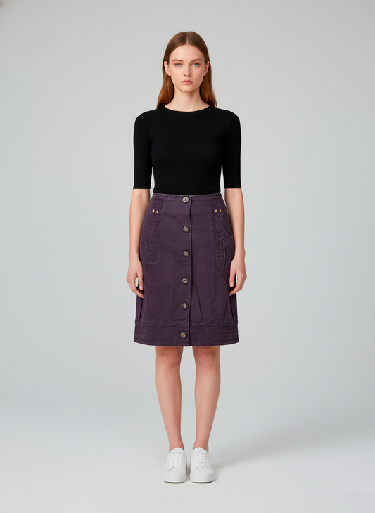 Φούστα Utility με Κουμπιά σε Χρώμα Deep Plum