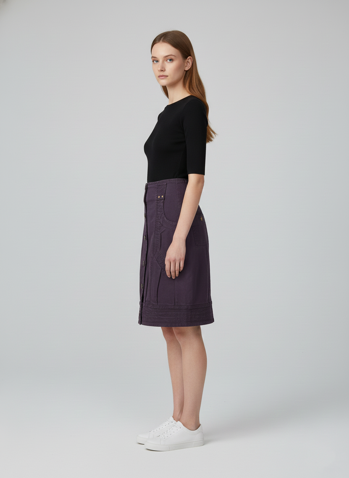 Φούστα Utility με Κουμπιά σε Χρώμα Deep Plum
