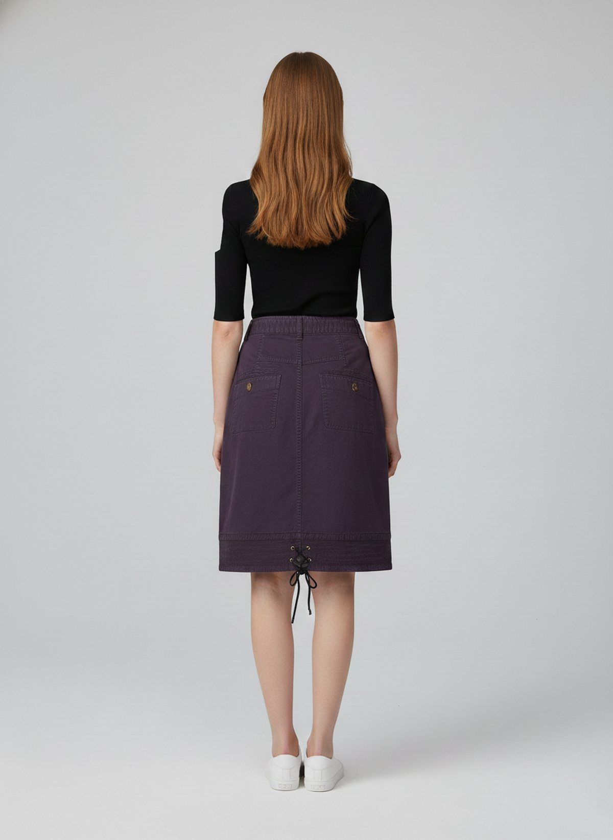 Φούστα Utility με Κουμπιά σε Χρώμα Deep Plum