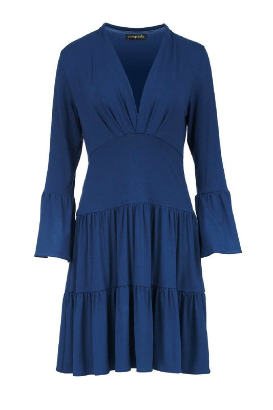 Blue Jersey Tiered Dress