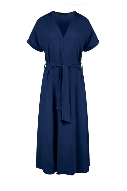 Blue Jersey Belted Midi Dress