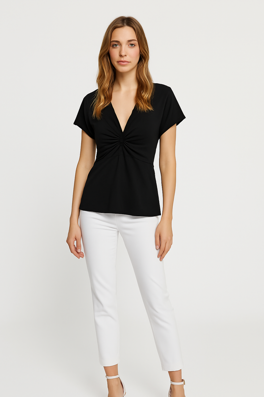 Twist Front Black Jersey Top – Conquista