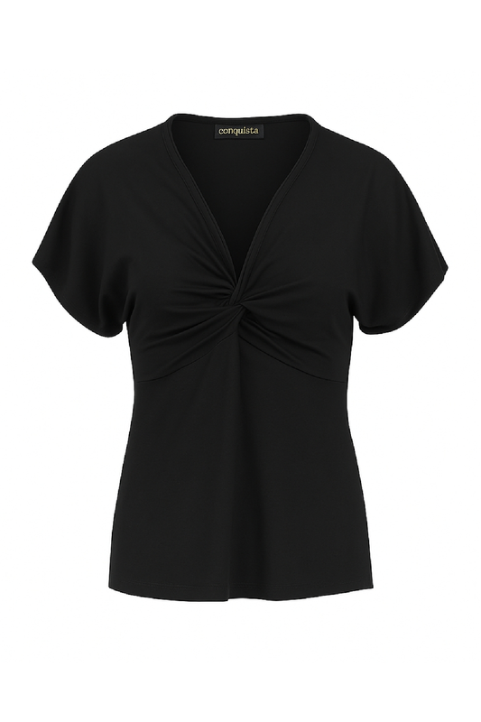 Twist Front Black Jersey Top – Conquista