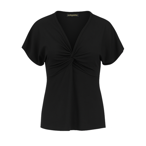 Twist Front Black Jersey Top – Conquista