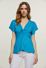 Load image into Gallery viewer, Twist Front  Turquoise Jersey Top – Conquista