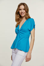 Load image into Gallery viewer, Twist Front  Turquoise Jersey Top – Conquista