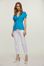 Load image into Gallery viewer, Twist Front  Turquoise Jersey Top – Conquista