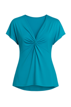 Load image into Gallery viewer, Twist Front  Turquoise Jersey Top – Conquista