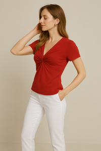 Twist Front Red Jersey Top – Conquista