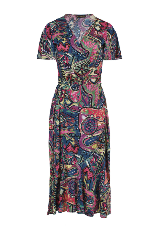 Print Ruffle Detail Wrap Dress