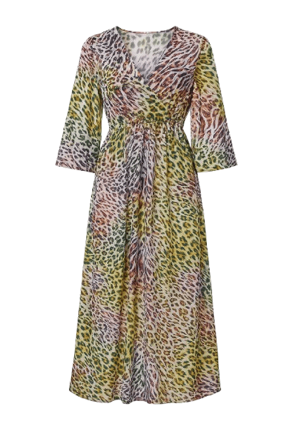 Conquista Φόρεμα Midi Casual Κρουαζέ 3/4 Μανίκι Εμπριμέ Animal Print Ποπλίνα Βισκόζης Πολύχρωμο C221-092-22