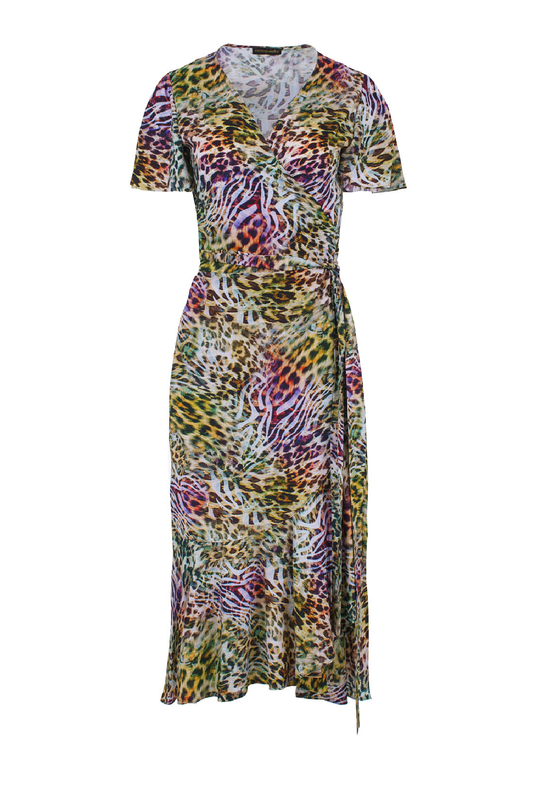 Animal Print Ruffle Detail Wrap Dress