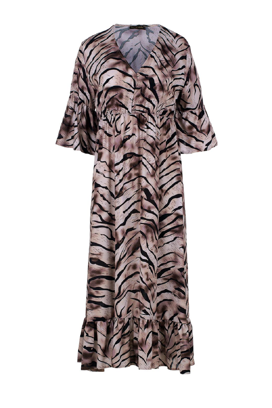 Print Ruffle Detail Midi Dress