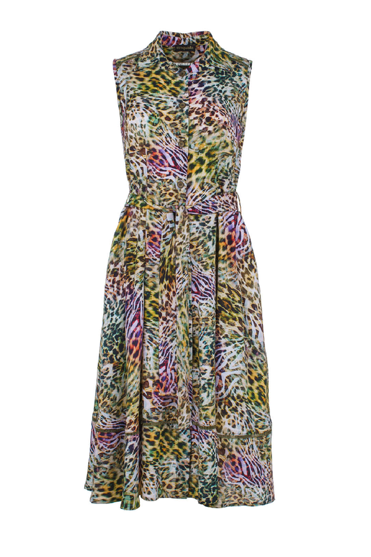 Animal Print Sleeveless Dress with Belt