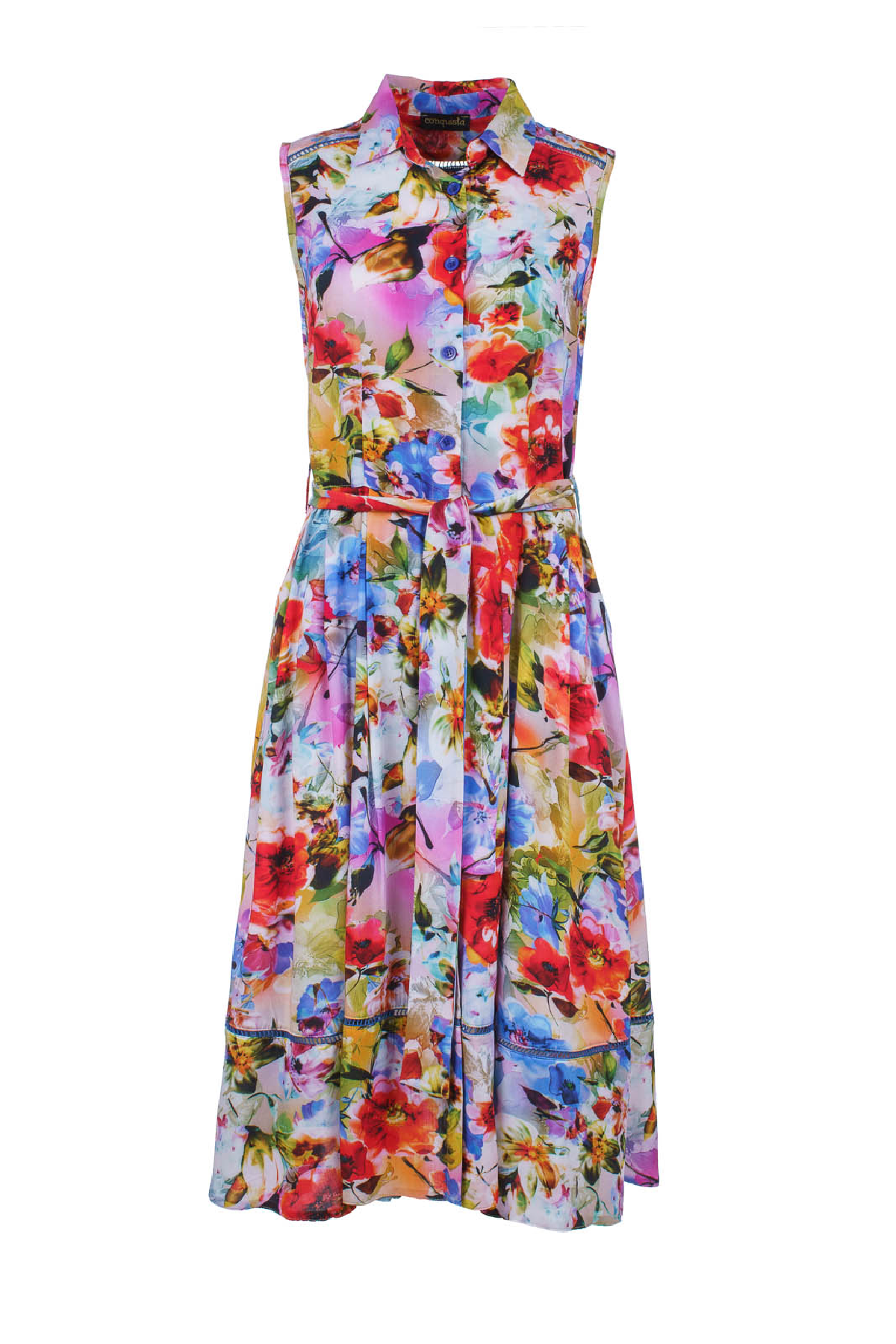 Floral Sleeveless Dress with Belt