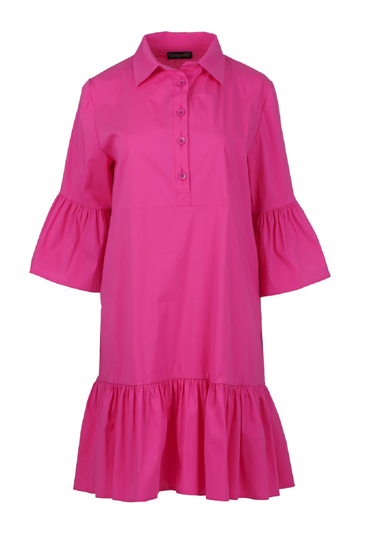 Fuchsia Bell Sleeve Dress with Ruffle Hem