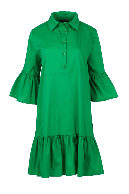 Green Bell Sleeve Dress with Ruffle Hem