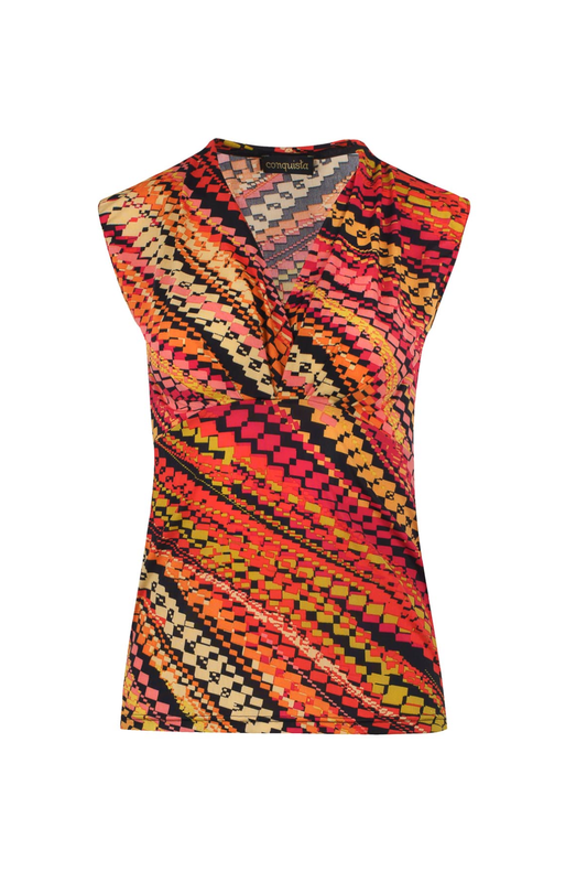 Print Red V Neck Jersey Top