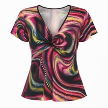 Load image into Gallery viewer, Women&#39;s Knot Front Jersey Top with Vibrant Print