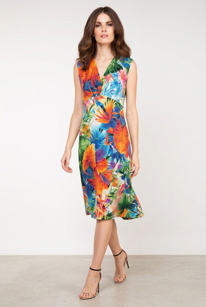 Print Orange Jersey Empire Line Dress
