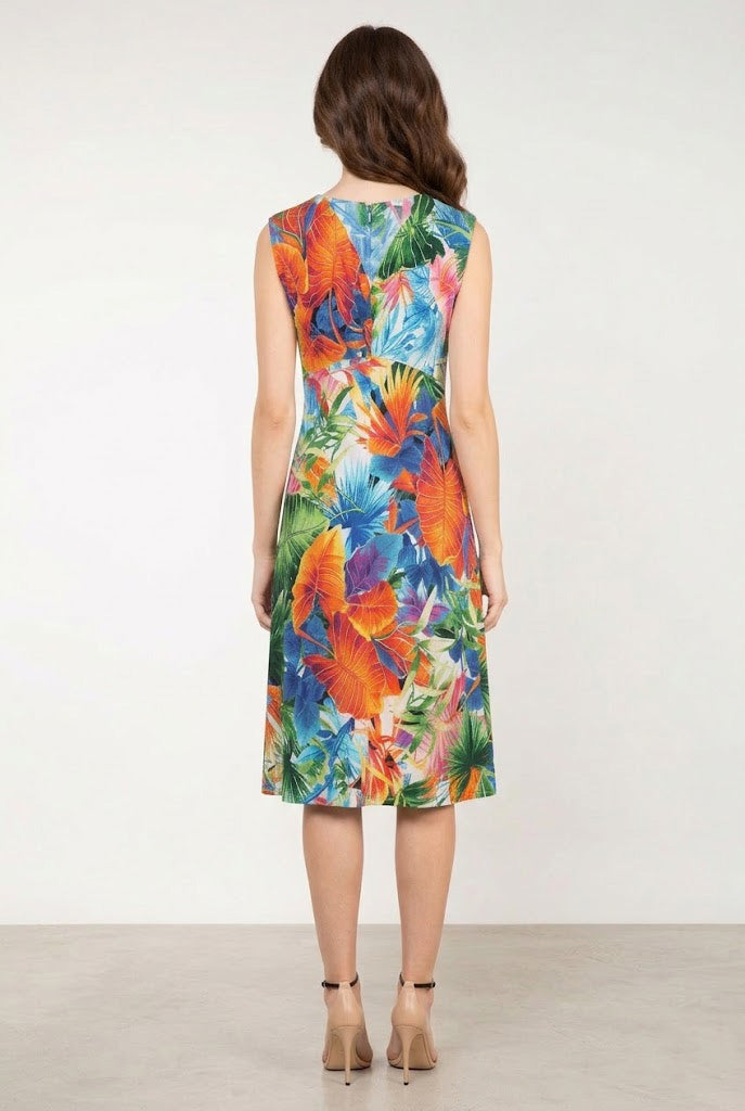 Print Orange Jersey Empire Line Dress