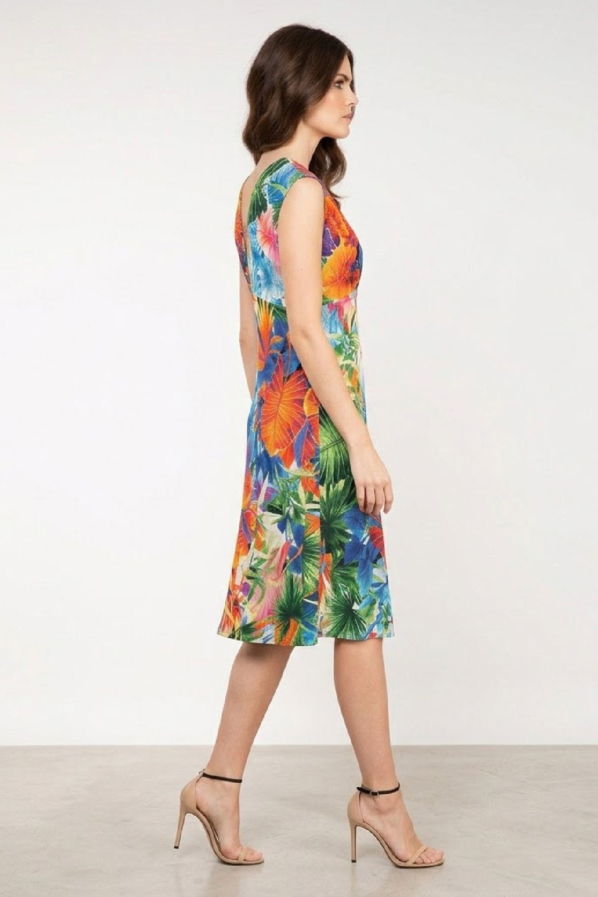 Print Orange Jersey Empire Line Dress