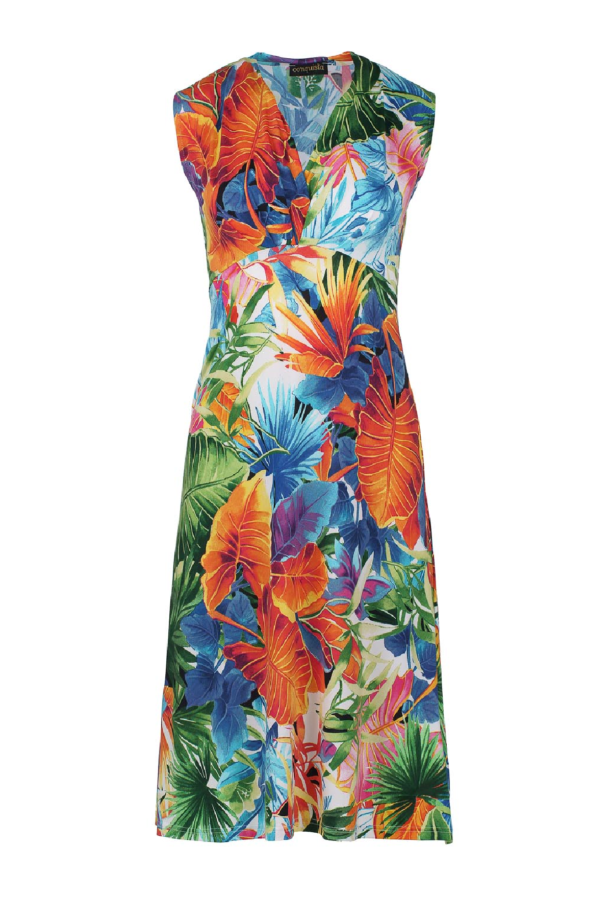 Print Orange Jersey Empire Line Dress