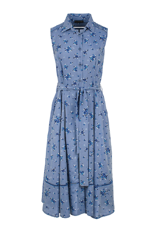 Indigo Floral Button Detail Dress