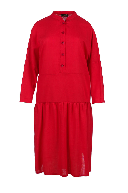Linen Style Oversized Red Dress with Buttons