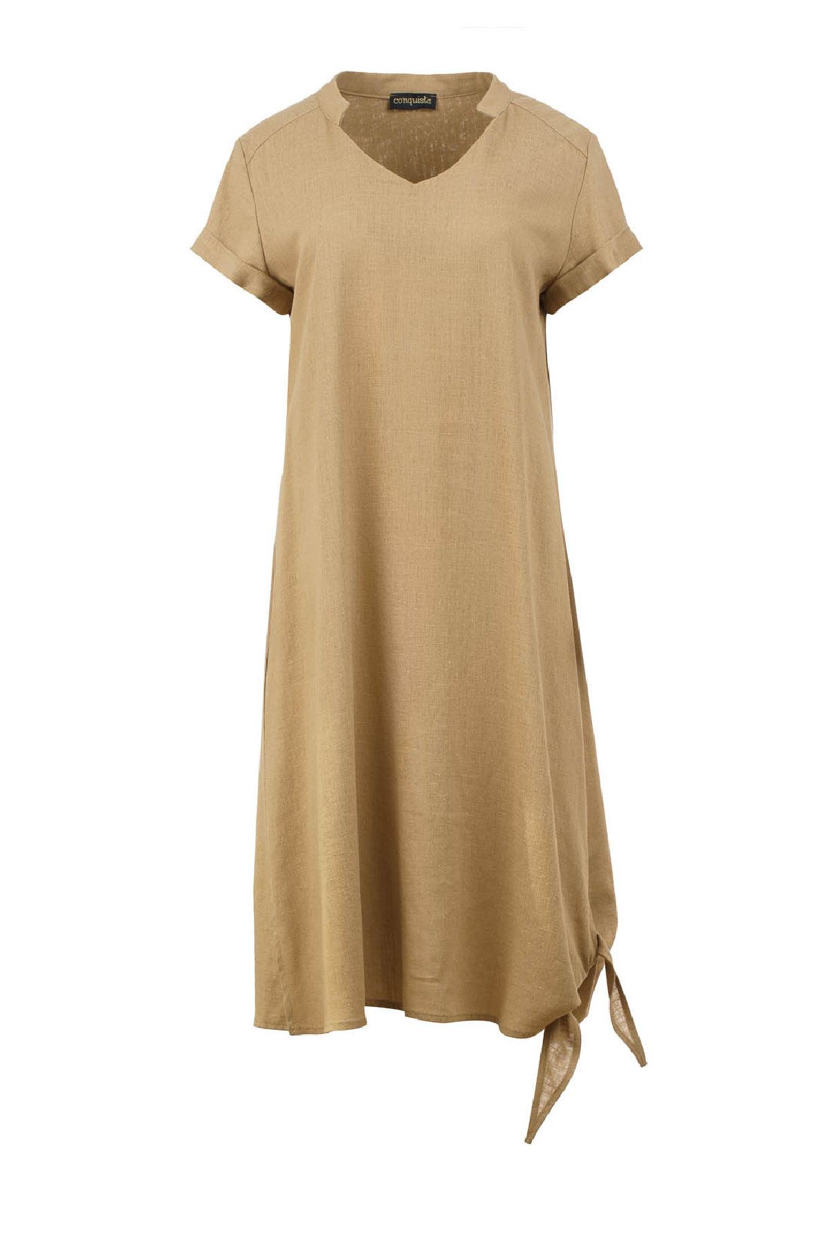 Beige Midi Dress with Tie Detail