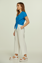 Load image into Gallery viewer, Tie-Front Blouse in Azure Blue – 100% Viscose Voile