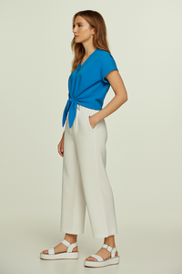 Tie-Front Blouse in Azure Blue – 100% Viscose Voile