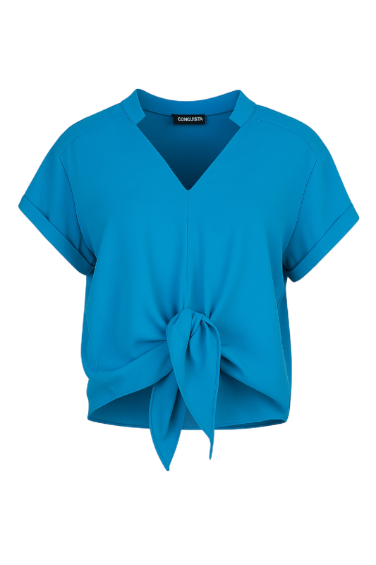 Tie-Front Blouse in Azure Blue – 100% Viscose Voile