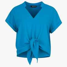 Load image into Gallery viewer, Tie-Front Blouse in Azure Blue – 100% Viscose Voile