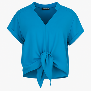 Tie-Front Blouse in Azure Blue – 100% Viscose Voile