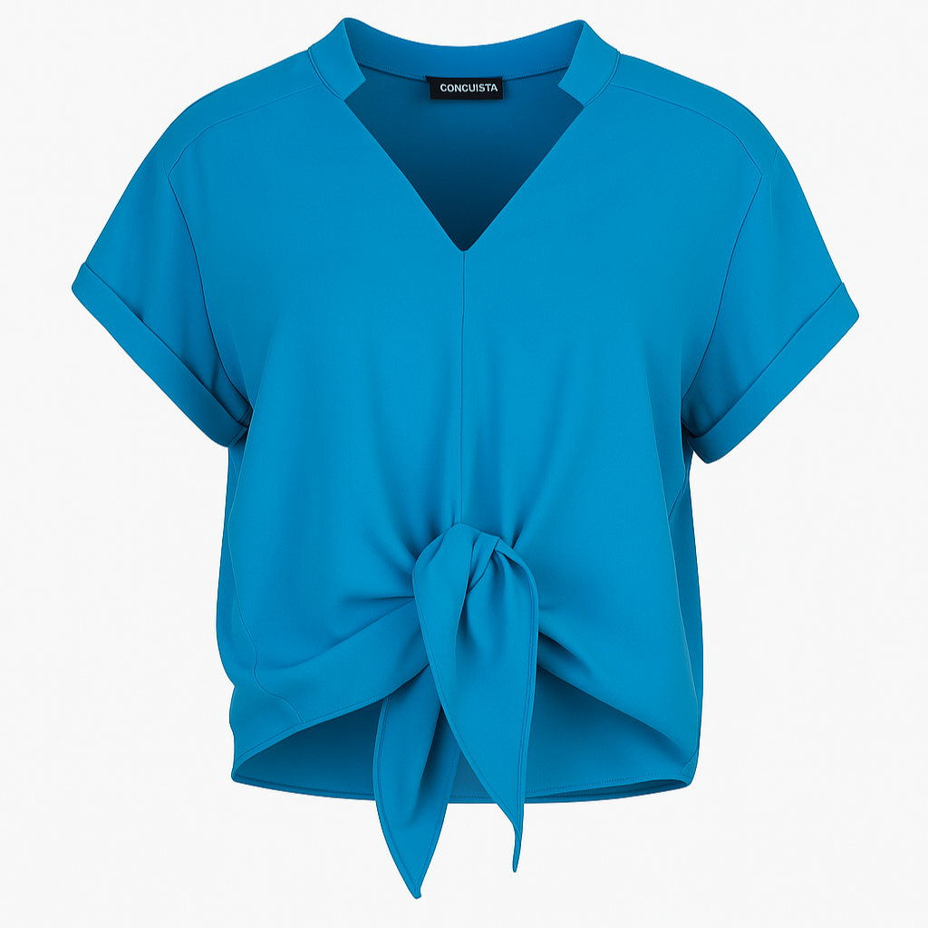 Tie-Front Blouse in Azure Blue – 100% Viscose Voile