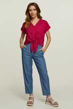 Load image into Gallery viewer, Tie-Front Blouse in Fuchsia – 100% Viscose Voile