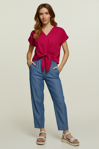 Tie-Front Blouse in Fuchsia – 100% Viscose Voile