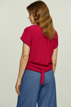 Load image into Gallery viewer, Tie-Front Blouse in Fuchsia – 100% Viscose Voile