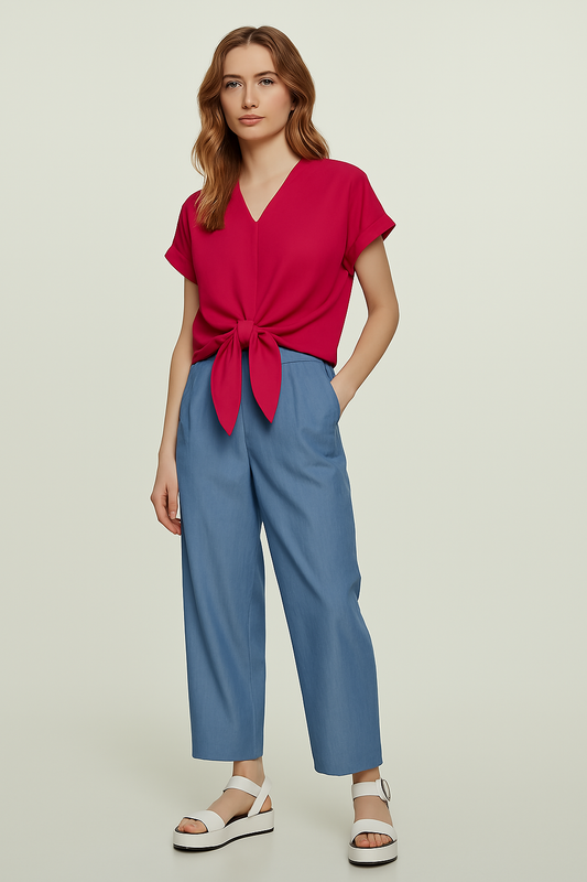 Tie-Front Blouse in Fuchsia – 100% Viscose Voile